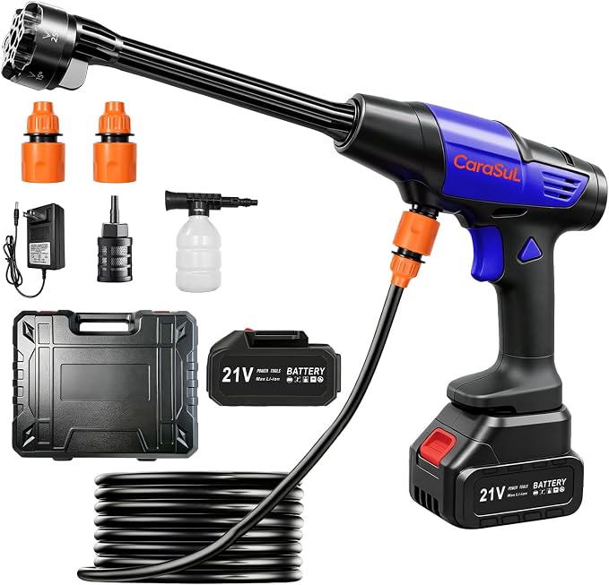 Cordless Pressure Car Washer, 1200 PSI Max Power Washer with 21V 4.0Ah Large Capacity Battery, Lightweight Handheld Washer with Safety Lock, Storage Case & 6-in-1 Nozzle for Car/Garden/Home/Patio