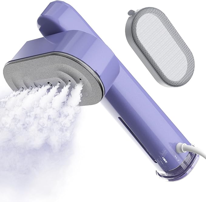 Heapsion 2-in-1 Steamer & Iron for Clothes, 1200W Portable Handheld Travel Garment Steamer, 30s Fast Heat-Up, Ultra Lightweight with 90° Rotating Head, Self-Cleaning, Large Ceramic Panel, Fabric-Safe