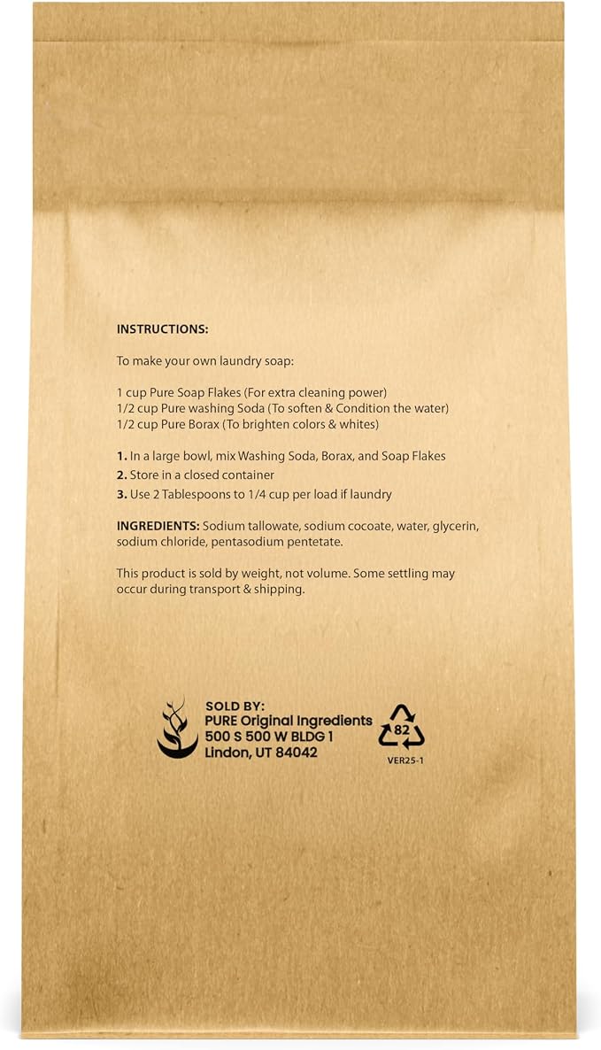 Soap Granule Flakes (1 lb.) by Original Ingredients, Eco-Friendly Packaging, Ingredient to Make Liquid or Powdered Homemade Laundry Detergent