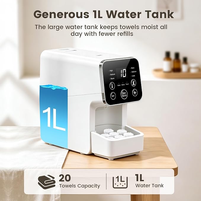 Hot Face Towel Dispenser, 3 Level Temperature and Moisture Control Automatic Towels Warmer, 5S Fast Heating Wipes Heater for Home Spa, Makeup Removal, and Daily Skincare, Plus 50PCS Compressed Towels