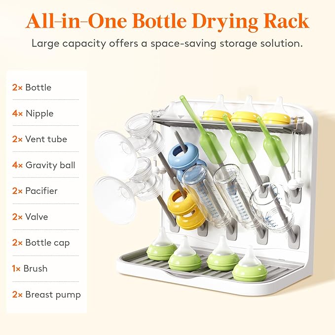 Lifewit Baby Bottle Drying Rack with 10 Hooks, Newborn Essentials Must Haves, Countertop Holder Organizer for Baby Stuff, Rack Dryer for Pacifiers, Weighted Straws, Pump Parts