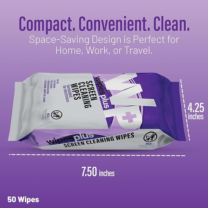 WIPESPLUS Screen Cleaning Wipes Electronic Cleaning Wipes with Alcohol for Home and Business, 1200 Count, (24 Packs of 50)