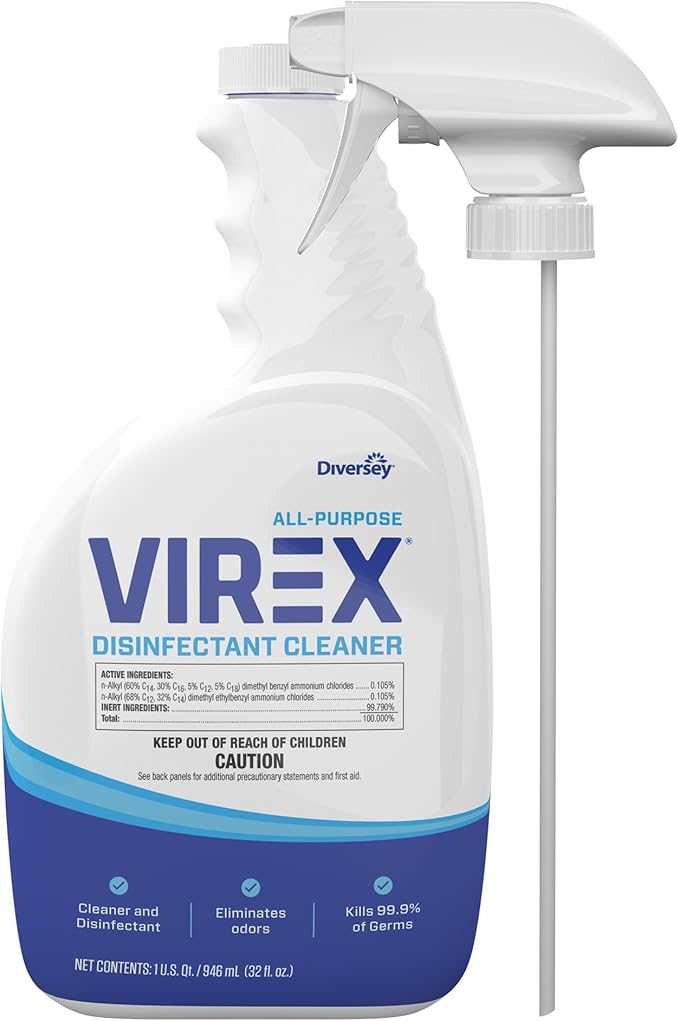 VIREX Diversey CBD540540 All Purpose Disinfectant Cleaner, Multi Surface Cleaning for Home and Commercial Use, Spray Bottle, Ready to Use Formula, Lemon Scent, 32 Ounce