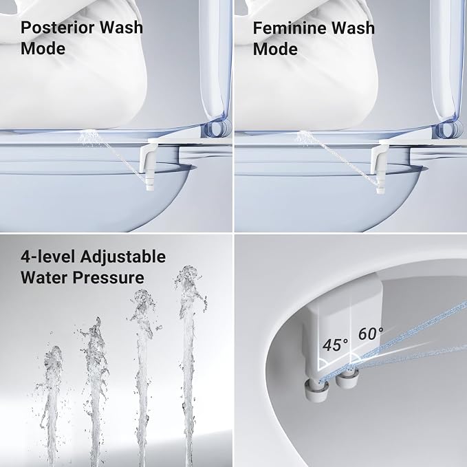 Bidet Attachment for Toilet Seat Sprayer - Non Electric Dual Nozzle with Cold Water - Self Cleaning Toilets Bathroom Spray for Butt Wash - Easy Slim Adjustable Pressure Control Rv Bidets Gifts