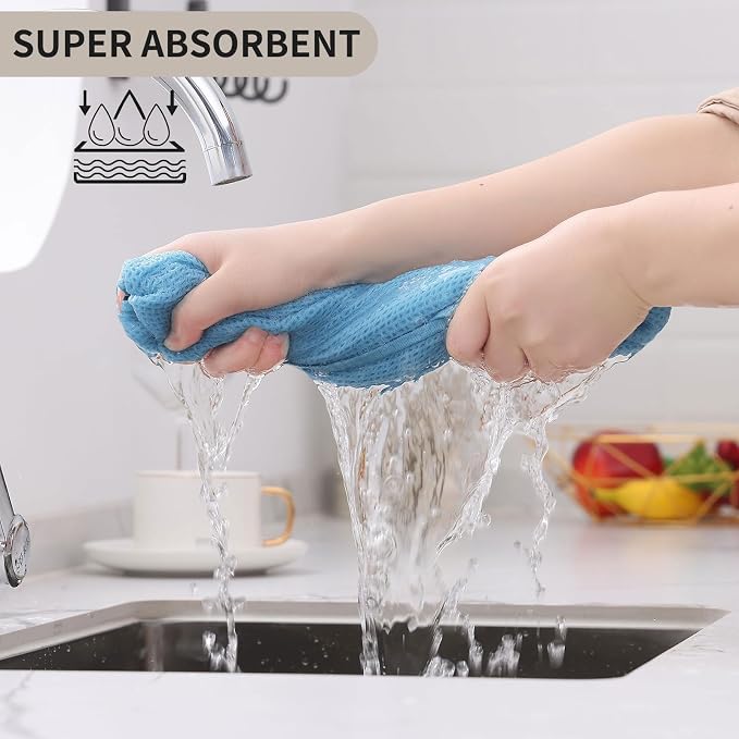 Kitinjoy 100% Cotton Waffle Weave Kitchen Hand Towels (13 X 28 Inches, Sky Blue), 4-Pack Super Soft and Absorbent Dish Towel for Drying Dishes