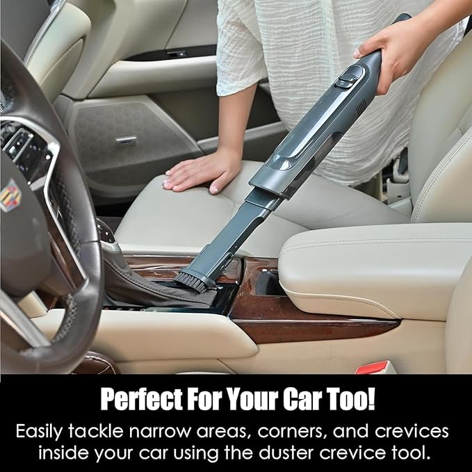 Handheld Vacuum Cordless, Lightweight 1.4lb with Powerful Suction, Charging Dock, Single Touch Empty and Detachable Dust Cup, Portable Mini Car Vac for Home Office and Pet Hair (Misty Gray)