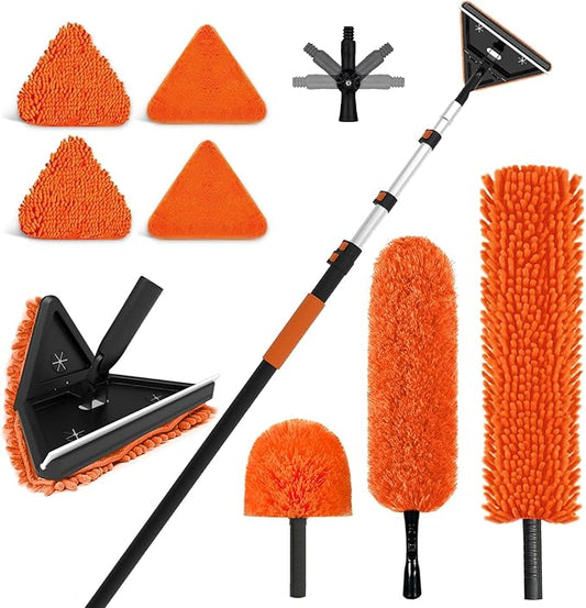 SISUPASSIE 36FT Reach Duster Cleaner Kit, Dusters for Cleaning with Extension Pole, Baseboard & Wall and Window Cleaner Mop for Fan Blades, High Ceiling and Cobweb