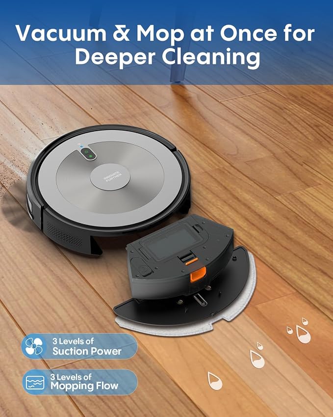 Robot Vacuum and Mop Combo, 3 in 1 Robotic Vacuum Cleaner with 4000Pa Max Suction Brushless Motor, Tangle Free, Auto Charging, Schedule, App/Remote Control, Ideal for Hard Floor, Pet Hair, Carpet