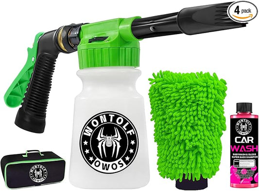 Wontolf Car Wash Foam Gun Foam Cannon Sprayer Kit with Car Wash Soap, Microfiber Car Wash Mitt, Storage Bag - Car Wash Kit - Snow Foam Blaster - Connects to Garden Hose - Car Accessories for Men