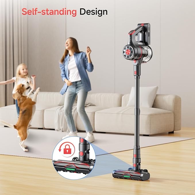 Cordless Vacuum Cleaners for Home, 60KPA 580W Dual Motor, 60 Mins Runtime, Power Detect & HEPA Filter, Touchscreen Display, Self-Standing for Pet Hair/Carpet/Car/Tile/Hardwood Floor