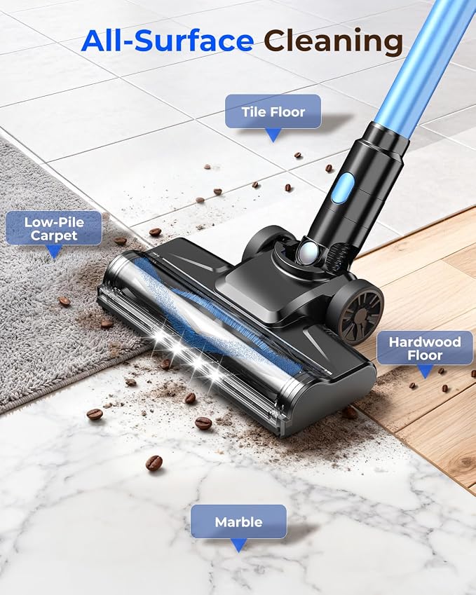 UML0 N8 Cordless Stick Vacuum Cleaner,Lightweight Vacuum Cleaner with Powerful Suction,Self-Standing,Rechargeable Vacuum Cleaners for Home Hardwood Floor Carpet Pet Hair (Cerulean)