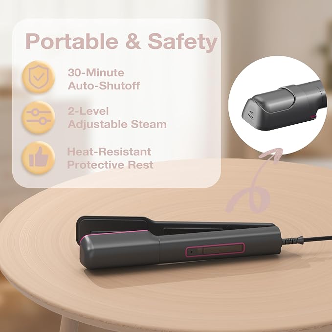 Newbealer 3in1 Travel Iron, 100-240V Clothes Steamer,2 Steam Levels,Ashpink | Portable for On-the-Go, Heats in 20s, Dry Iron w/ Clamp, 180° Rotatable Head, 360° Leak-Proof, Auto-Off, Self-Cleaning, 90ml