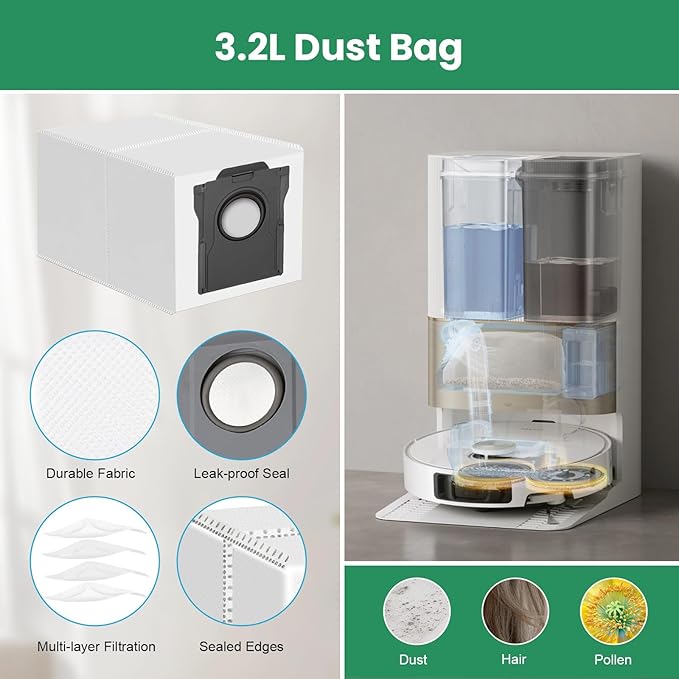 34Pcs Accessories Kit for Dreame L40 Ultra Gen 2/ X40 Ultra/Master/Mova P10/ P50 Pro Ultra Robot Vacuum&Mop, 2Rubber Brush, 8Dust Bags, 8Filters, 8Mop Pads, 6Side Brushes, 1Clean Brush, 1Screwdriver