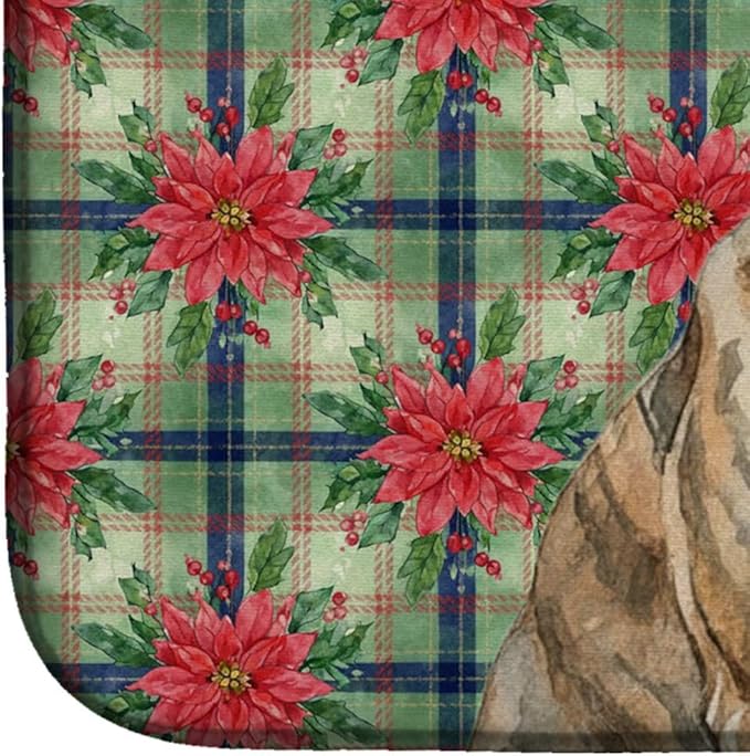 Caroline's Treasures Brindle Greyhound Christmas PoinsettIas Dish Drying Mat Absorbent Dish Drying Mat Pad for Kitchen Counter Dish Drainer Mat for Countertop, 14 x 21", Multicolor