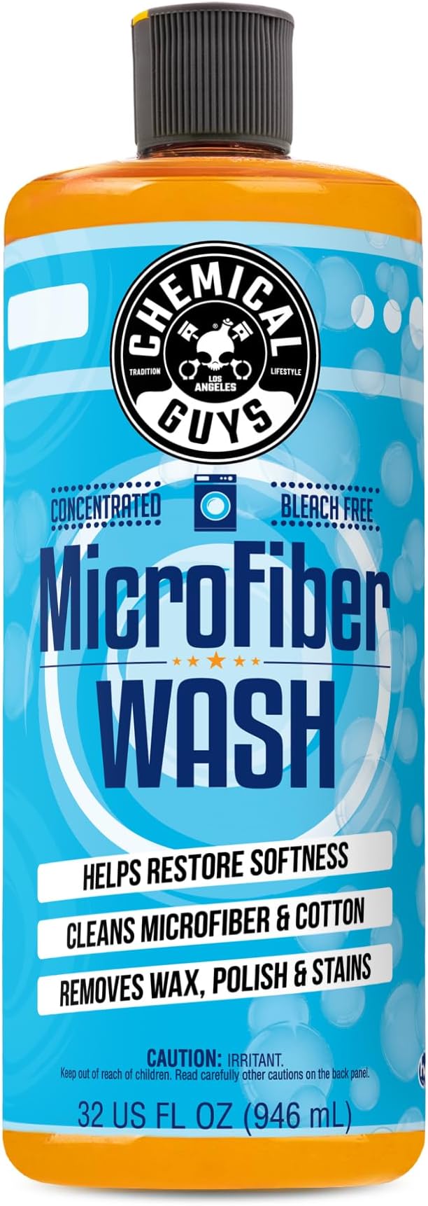 Chemical Guys Microfiber Wash Detergent – Concentrated Cleaner for Towels and Pads, Removes Wax and Polish Residue, Restores Absorbency and Softness, 32 fl oz