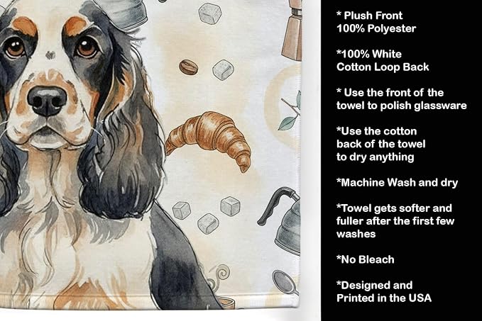 Caroline's Treasures Parti Cocker Spaniel Coffee Bar Kitchen Towel Velour Plush Front and Cotton Loop Back Machine Washable