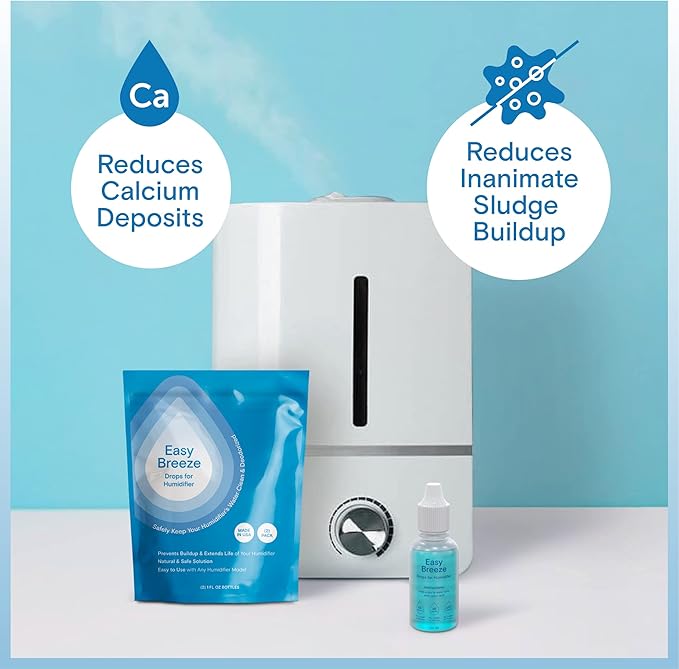 Humidifier Cleaner Drops — Easy Breeze Water Treatment for All Humidifiers, Reduces Calcium Buildup & Sludge, 100-Day Supply Humidifier Drops, Freshens & Deodorizes, Natural Formula, Made in USA