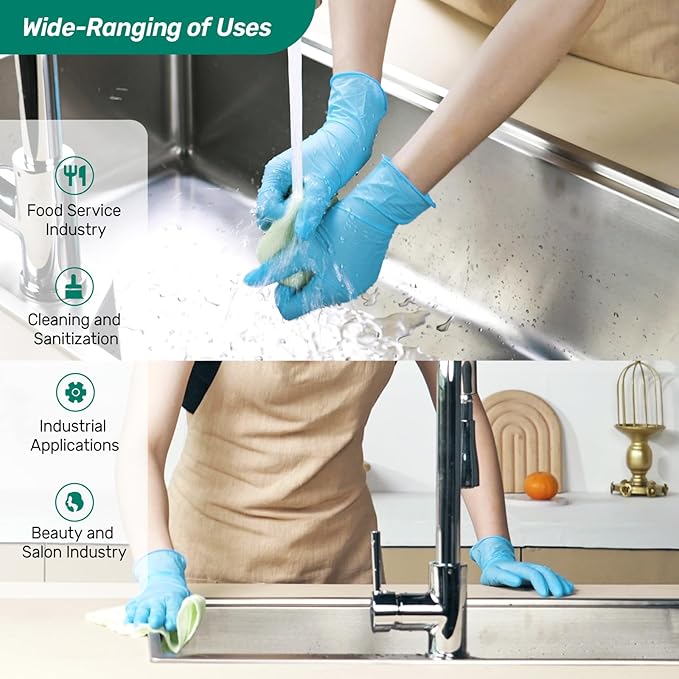 Kebada Nitrile Gloves D1, Nitrile Disposable Gloves for Cleaning, Food Prep, Industrial Grade, Non-Sterile, Food Safe, Powder, Latex Free, Touchscreen, Blue, 100 Count, X-Large (Made in Vietnam)