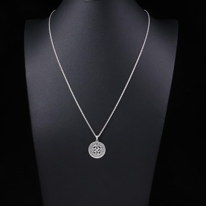 DAOCHONG 925 Sterling Silver Jewelry Oxidized Good Luck Irish Knot Celtic Medallion Round Pendant Necklace, 20 inch