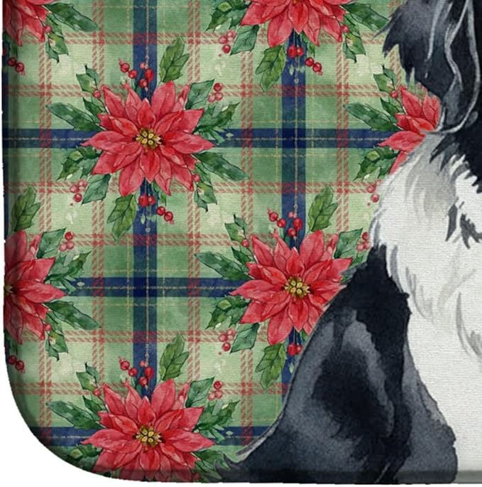 Caroline's Treasures Landseer Newfoundland Christmas PoinsettIas Dish Drying Mat Absorbent Dish Drying Mat Pad for Kitchen Counter Dish Drainer Mat for Countertop, 14 x 21", Multicolor