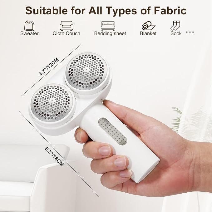 Fabric Shaver, Handzee Electric Lint Shaver, Dual Motor Sweater Shaver, Fabric Pilling Remover, Powerful 2 Gear 6-Leaf Blades, Portable Defuzzer Clothes Fuzz Remover for Sweater Furniture (White) | Equipped with 6 sharp blades, safely remove lint fuzz,...