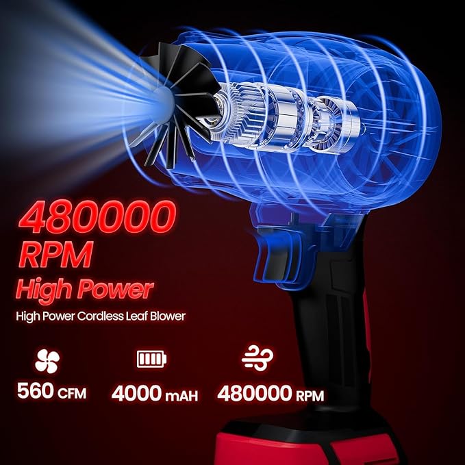 Cordless-Leaf-Blower-Electric Leaf Blower for Lawn Care 560 CFM-Handheld Blower Portable with Battery and Charger with 21V-4.0Ah-2 Batteries, Lightweight Blower for Patio Cleaning dust - Deep Black