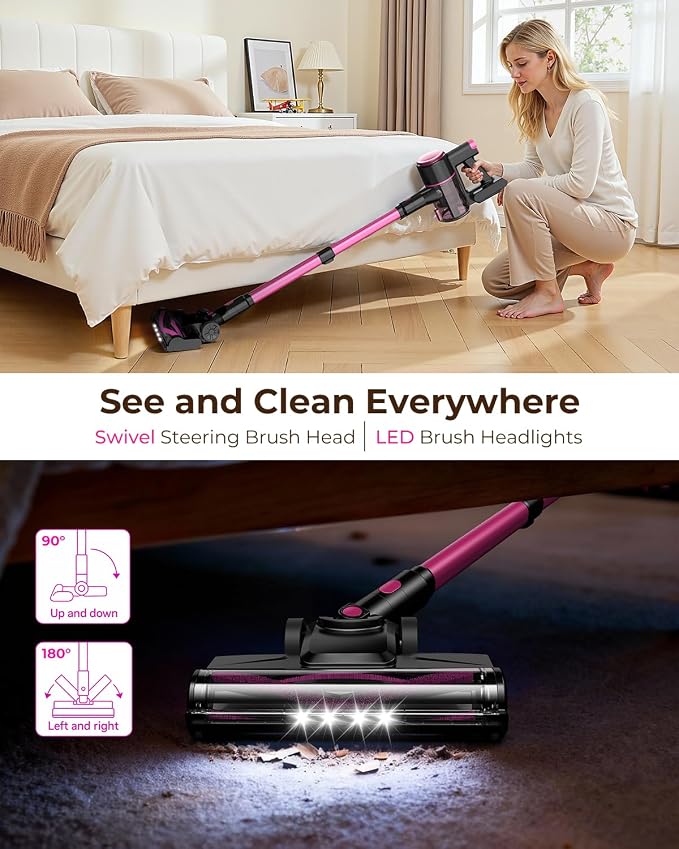 UML0 N8 Cordless Vacuum Cleaner, Lightweight Stick Vacuum with Powerful Suction, 2200mAh Battery, 40 Mins Runtime, Self-Standing, Rechargeable Vacuum Cleaners for Home Hardwood Floor Carpet Pet Hair
