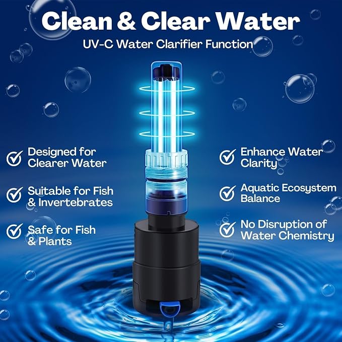 Flexzion Aquarium Filter U-V, 100 Gallon Fish Tank Filter with U-V Light for Green Control Cleaning, 200GPH Submersible Aquarium Pump for Turtle Tank, Freshwater Crystal Clear & Saltwater