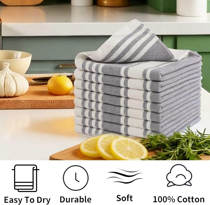 Dish Cloths 13”x 13”, 8-Pack Cotton Super Soft Absorbent Dish Rags, Quick Drying Dish Towels for Kitchen