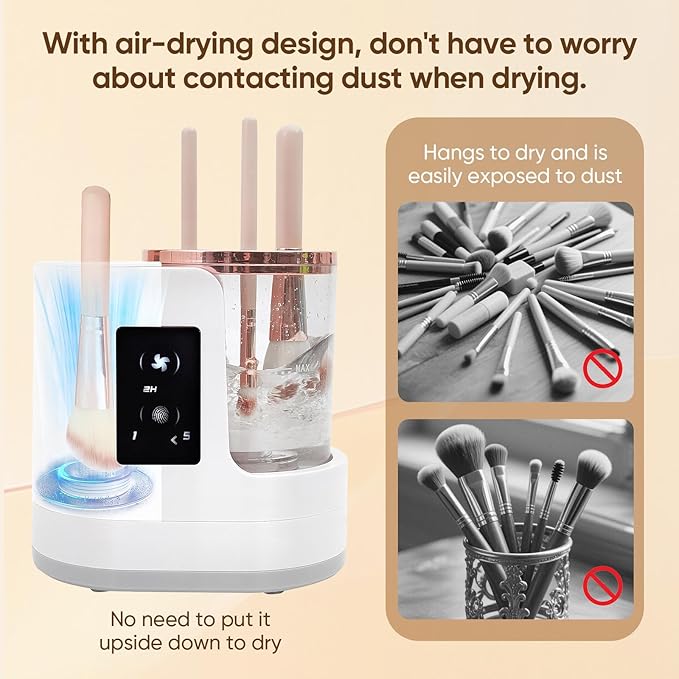 Electric Makeup Brush Cleaner 3-in-1, Automatic Brush Washing & Air-Drying Machine, Dual-Direction Deep Cleaning, Adjustable 2H/5H Drying, Fits Most Brush Sizes, Plug in Design (2026 Upgrade)