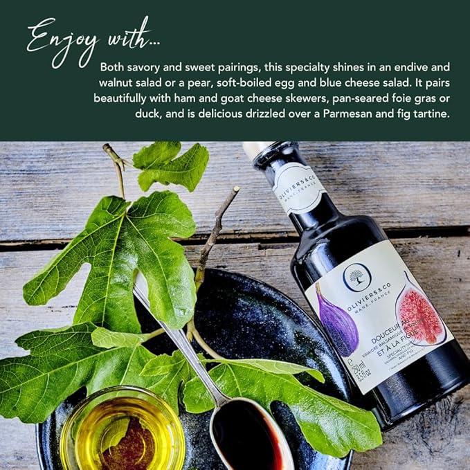 Oliviers & Co Fig Balsamic Vinegar of Modena IGP Certified Italian Gourmet Fig Glaze for Salad, Cheese, Marinade & Desserts Sweet & Tangy 8.5 Fl Oz