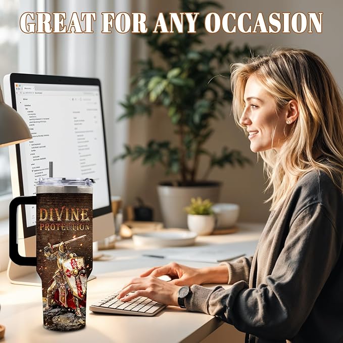 DUUV Christian Tumbler 40 Oz, Inspirational Christian Design, Stainless Steel Insulated Mug with Bible, Christmas Thanksgiving Gift for Religious Individuals, Spiritual Seekers, and Fantasy Fans
