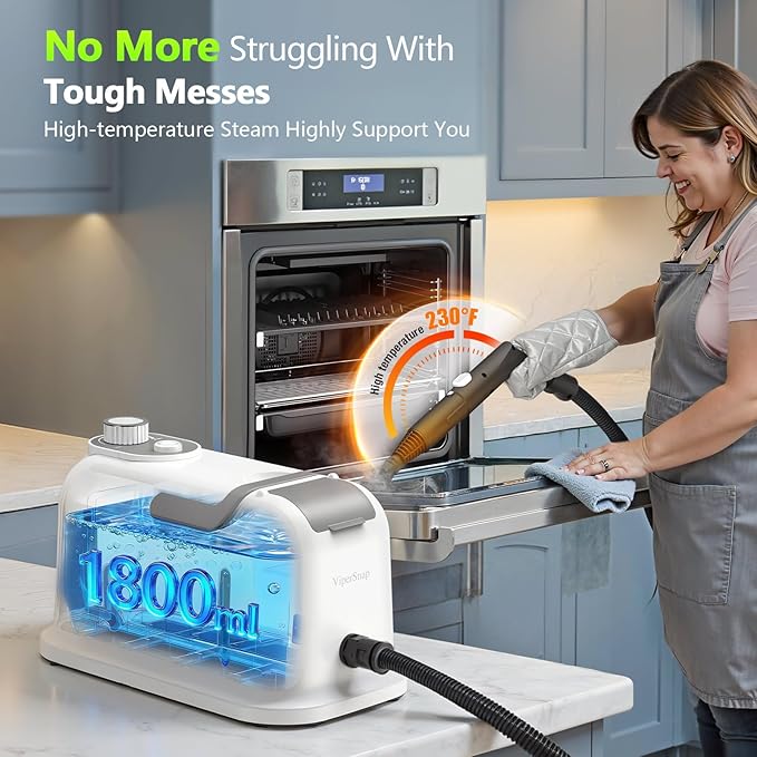 Handheld Steam Cleaner, 3S Instant Heat 1350W High Pressure Steam Cleaner, Portable Chemical-Free Deep Cleaning Steamer for Grout Tile Bathroom Kitchen Car Detailing with Continuous Refill (White)