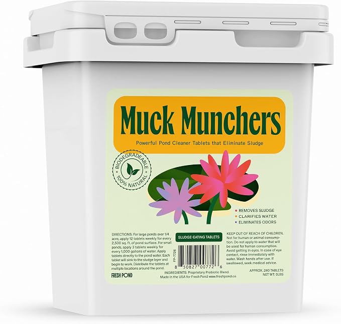 Muck Munchers - Sludge Reducing Water Treatment Tablets - Removes Gunk & Odors in Koi Ponds and Natural Ponds - Safe for Fish, Pets, & Swimming - 5lb.