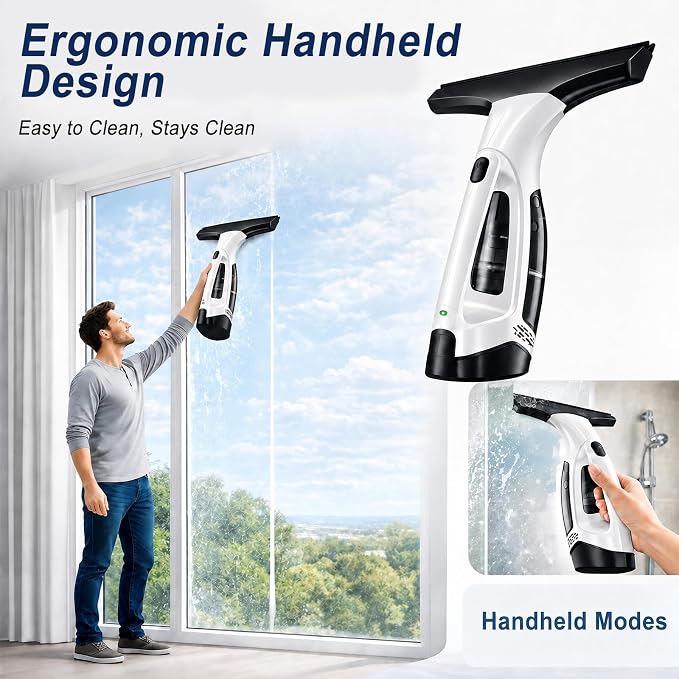 Window Vacuum Squeegee Cordless, Electric Window Cleaner Tool with 2000Pa Suction, 2200mAh Rechargeable Battery, 150mL Detachable Tank, 11-Inch Blade for Windows, Shower Doors, Mirrors, Tiles