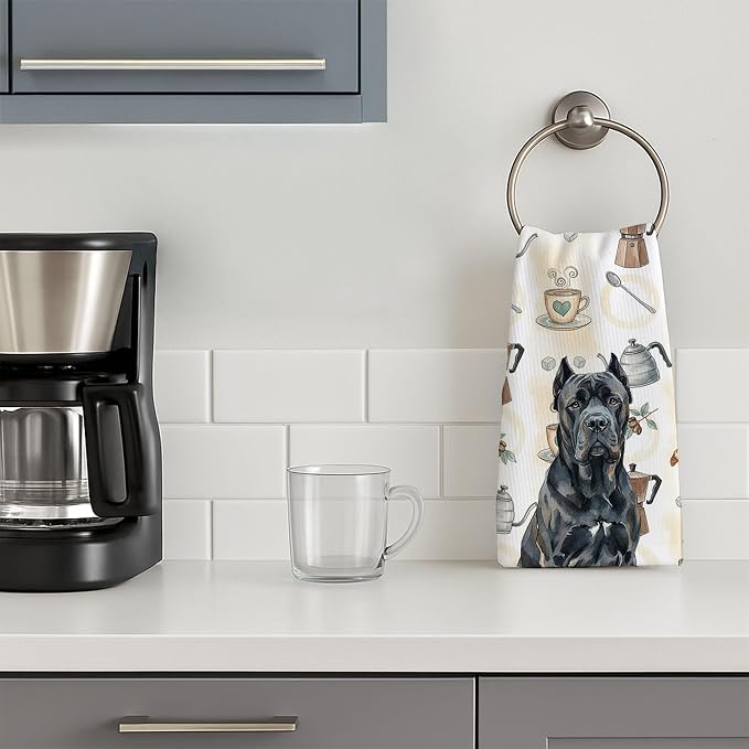 Caroline's Treasures Cane Corso Coffee Bar Kitchen Towel Velour Plush Front and Cotton Loop Back Machine Washable