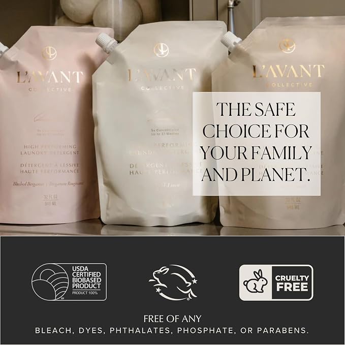 L'AVANT Collective Luxury Laundry Detergent Refill | Eco-Friendly, 75% Less Plastic | Blushed Bergamot | Natural Non-Toxic Liquid Laundry Soap with Enzymes | Plant-Based, HE Compatible | 32 oz