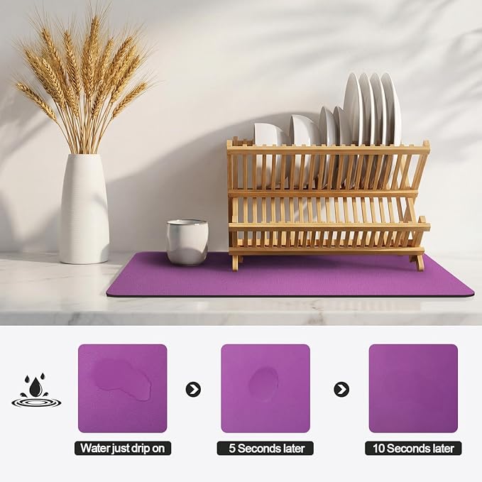 Ecotrim - Dish Drying Mat for Kitchen Counter | Coffee Bar Mat for Countertops | Heat Resistant Drainer Mat with Non-slip Rubber Backed | Hide Stain Kitchen Absorbent Draining Mat | Purple 18"x24"