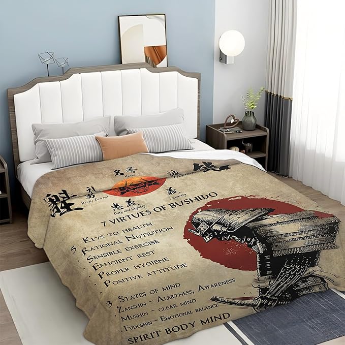Tijuboni Japanese Samurai Throw Blanket Japanese Warrior Gifts for Men Women Girls Boys Kids Adults Soft Flannel Fleece Blanket for Couch Sofa Bed Home Decor 50"x60"