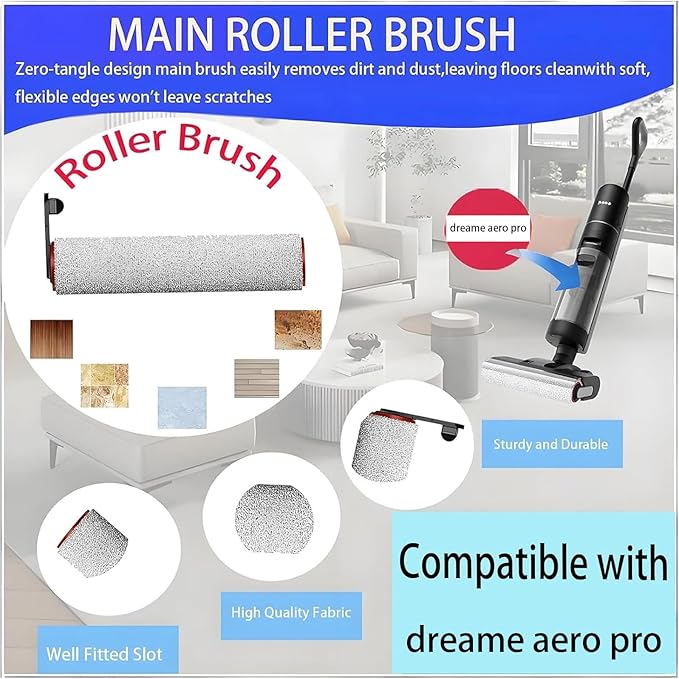Brush Rollers and Filters Replacement Accessories Kit for dreame aero pro Wet Dry Vacuum Cleaner, 4 pack pats Includes 2 Roller Brush 2 Filter Spare Attachments