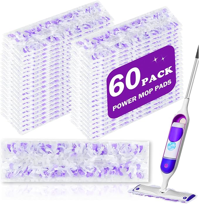 60 Pack Disposable Power Mop Refill Pads for Swiffer PowerMop - 5X Cleaning Power Mop Pads, Compatible with Swiffer Wet Pads Refill, 12 Layers Thickened | Heavy Duty Deep Cleaning