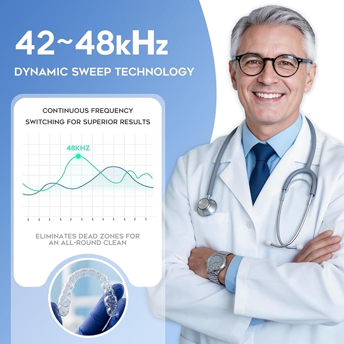 Ultrasonic Retainer Cleaner Machine, Dynamic 42-48kHz Dental Cleaning Pod with Digital Timer, 200ml Mouth Guard Cleaner Pod for Aligners, Night Guards, Dental Trays, Braces & Toothbrushes (Jet Black)