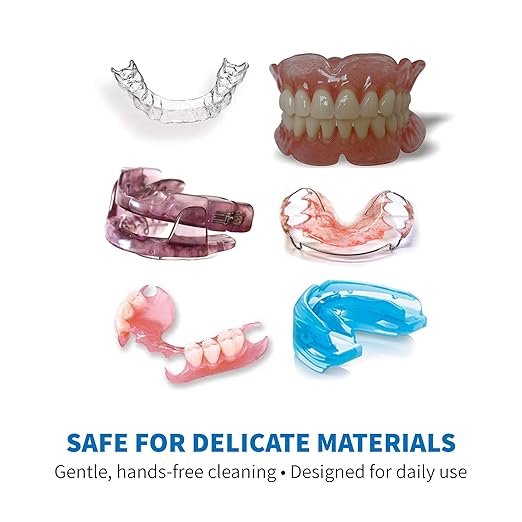 iSonic Portable Ultrasonic Cleaner + Cleaning Crystal Powder Mix Bundle for Dentures, Aligners, & Retainers – Deep Cleaning System for Stains, Odors & Buildup Removal