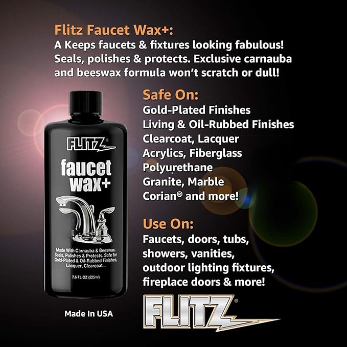 Flitz Faucet Wax Plus - 7.6oz Bottle of USA-Made, Water-Based Faucet Cleaner & Polisher for Water Stains, Fingerprints, & More - Metal Wax for Bronze, Nickel, Chrome, Brass - Granite Polish (24 Pack)