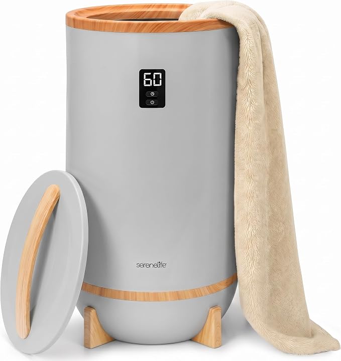 SereneLife Towel Warmers Bucket, with Customized Fragrance for Spa and Bathroom, Luxury Towel Heater Gifts for Him & Her, Auto Shut off, Fits 2 large Towels, Blankets, Bathrobes, PJ's (Grey)
