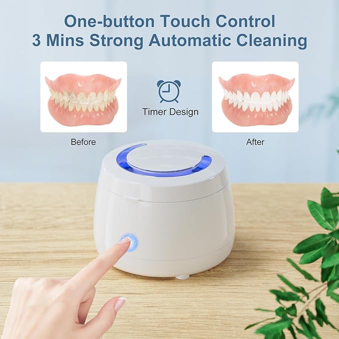 Ultrasonic Retainer Cleaner, Denture Sonic Retainer Cleaner Machine Appliance for Home Travel, Ultrasonic Cleaning Machine