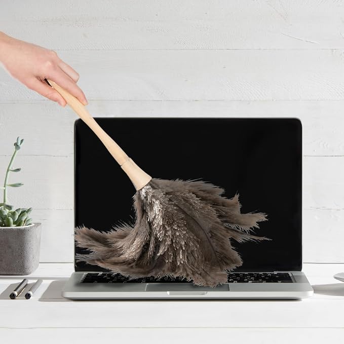 Superio Ostrich Feather Duster Fluffy Dust Remover, with Wooden Handle Reusable for Cleaning Homes, Ceilings, and Furniture (12 Pack)