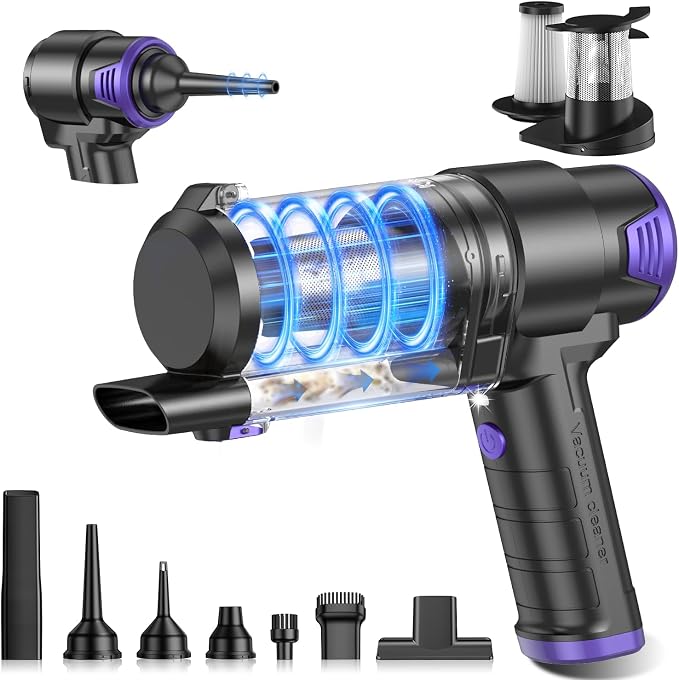 KMM Handheld Car Vacuum Cleaner, 16000PA Air Duster & Vacuum Cleaner, 120W High Power Hand Held Vacuum Cordless, Portable Vacuum Rechargeable with Multi-Nozzles & LED Light for Car, Home, Pet, Office