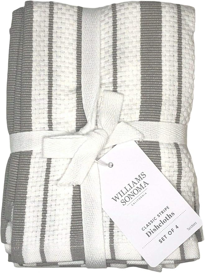 Williams-Sonoma Classic Striped Dishcloths, Dishrags, Drizzle Grey (Set of 4)