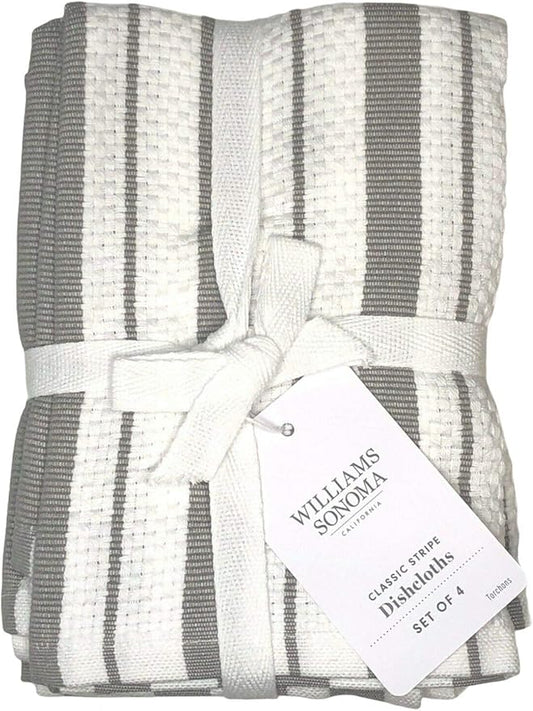 Williams-Sonoma Classic Striped Dishcloths, Dishrags, Drizzle Grey (Set of 4)
